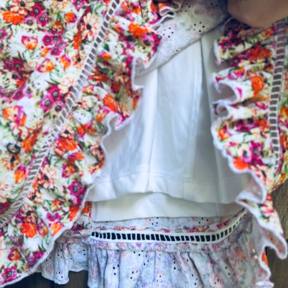 GUESS Floral Print Sangallo Carmen Mini Dress Eyelet Fabric Bustier-Style M - Picture 16 of 16